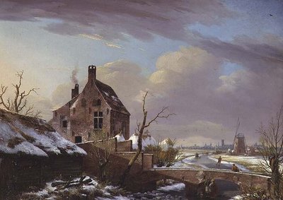 Paesaggio invernale con figure su un ponte da Pierre François De Noter