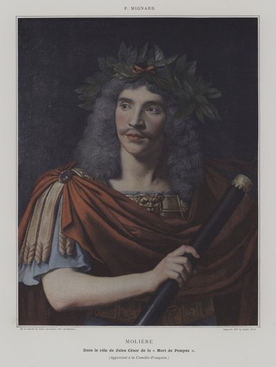 Moliere nel ruolo di Giulio Cesare in La morte di Pompeo da Pierre (after) Mignard