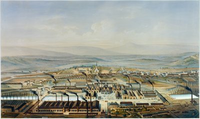 Veduta del Creusot e dei laboratori del Chateau de la Verrerie, litografia da acquerello di Pierre Tremaux (1818-1895) da Pierre (after) Tremaux