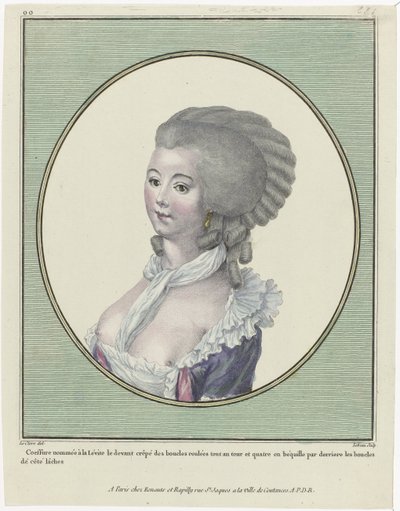 Gallerie des Modes et Costumes Français, 1781, oo 221: Coeffure nommée à la Levit da Pierre Adrien Le Beau