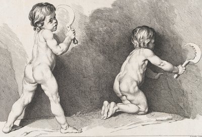 Due bambini nudi in piedi, dal Nuovo Libro dei Bambini da Pierre Alexandre Aveline