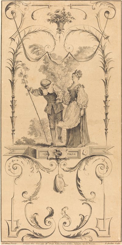 Pastore e Pastorella (?) da Pierre Alexandre Aveline after Antoine Watteau