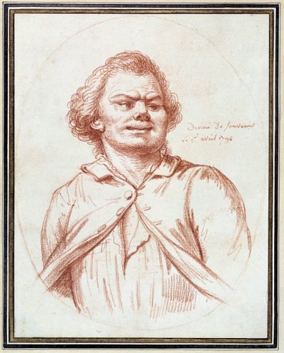 Rivoluzione francese: ritratto di Georges Jacques Danton (1759-1794) condotto al tormento. Disegno a sanguigna attribuito a Pierre Wille (1748-1821) da Pierre Alexandre Wille
