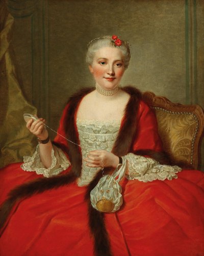 Ritratto di una signora elegante, con una navetta da tessitura, 1751 da Pierre Allais