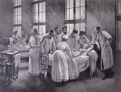 La croup curata dal dottor Roux, inciso da E. Buval da Pierre Andre Brouillet