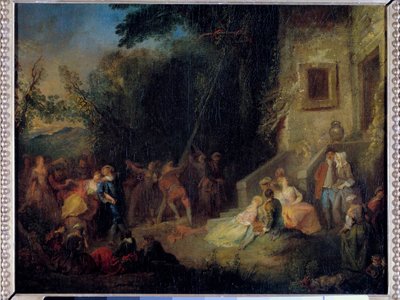 Piantagione di maggio, una festa tradizionale che consisteva nel piantare un albero a maggio da Pierre Antoine (attr. to) Quillard