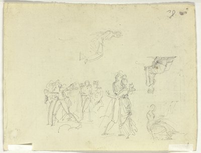 Foglio di schizzi: Folla e figure singole da Pierre Antoine Mongin