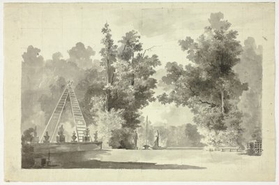 Veduta del parco di Versailles: Arco di scale con piante; statuario da Pierre Antoine Mongin