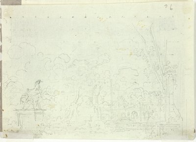 Veduta del parco di Versailles: Statua equestre tra gli alberi da Pierre Antoine Mongin