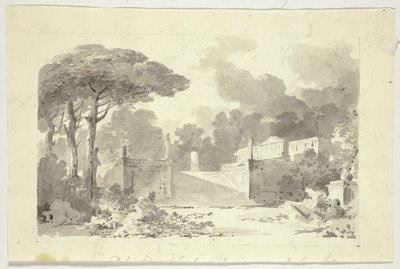 Veduta del parco di Versailles: Scalinata monumentale, piedistallo e tempio da Pierre Antoine Mongin
