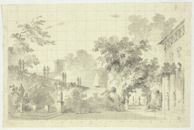 Veduta del parco di Versailles: Statue e fontana da Pierre Antoine Mongin