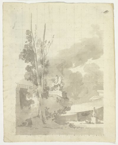 Veduta del parco di Versailles: Terrazza, alberi e statua equestre da Pierre Antoine Mongin