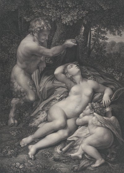 Un satiro scopre Venere dormiente, con Cupido al suo fianco da Pierre Audouin