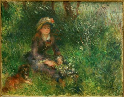 Aline Charigot con cane da Pierre Auguste Renoir