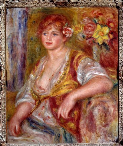 Bionda con la rosa. Ritratto di Andree Madeleine Heuschling, soprannominata Dedee, una comica conosciuta come Catherine Hessling da Pierre Auguste Renoir