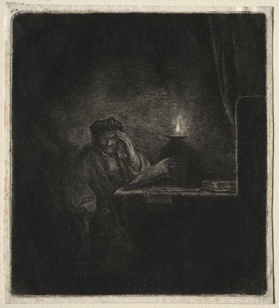 Copia di Studente a un tavolo alla luce delle candele da Pierre Auguste Renoir