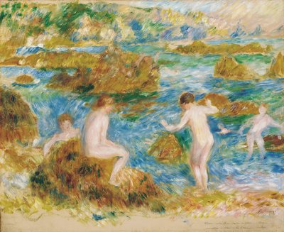 Ragazzi nudi tra le rocce a Guernsey da Pierre Auguste Renoir