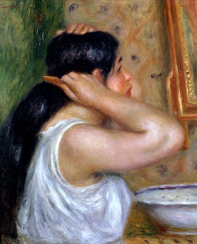Ragazza che si pettina i capelli, 1907-8 da Pierre Auguste Renoir