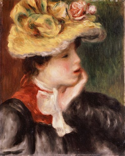 Testa di una ragazza con un cappello giallo da Pierre Auguste Renoir