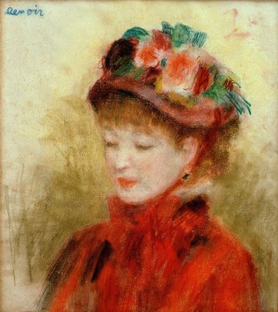 Giovane donna con cappello di fiori da Pierre Auguste Renoir
