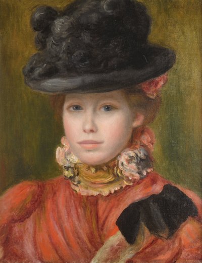 Ragazza con cappello nero e fiori rossi da Pierre Auguste Renoir
