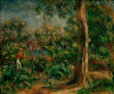Il grande albero. Donna con corsetto rosso nel giardino di Ca da Pierre Auguste Renoir