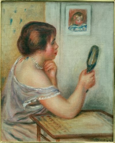 Marie Dupuis con uno specchio con un ritratto di Coco da Pierre Auguste Renoir