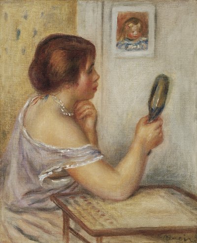 Marie Dupuis con uno specchio con un ritratto di Coco da Pierre Auguste Renoir