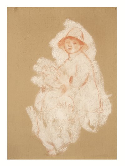 Madre e figlio (maternità) (sanguigna e gesso bianco su carta posata su tela) da Pierre Auguste Renoir