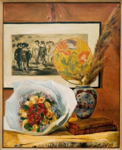 Natura morta con bouquet e ventaglio da Pierre Auguste Renoir
