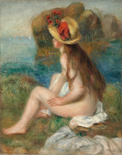Nudo con cappello di paglia vicino al mare, 1892 da Pierre Auguste Renoir