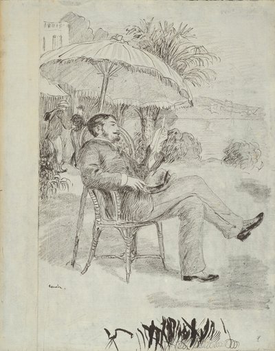 Sulla terrazza di un hotel a Bordighera: Il pittore Jean Martin controlla il suo conto (Illustrazione per "L