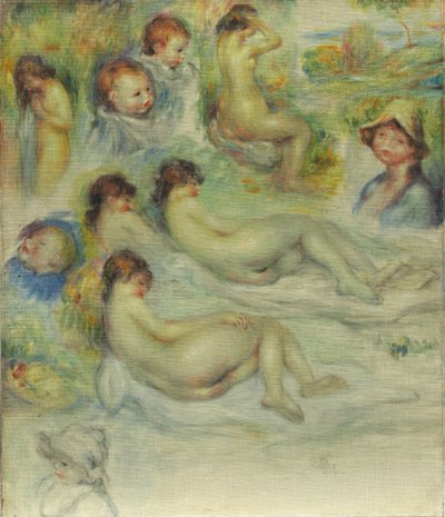 Studi di Pierre Renoir, sua madre, Aline Charigot, nudi e paesaggio, 1885-86 da Pierre Auguste Renoir