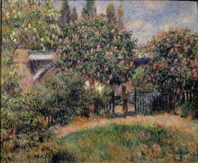 Il ponte ferroviario a Chatou o i castagni rosa da Pierre Auguste Renoir
