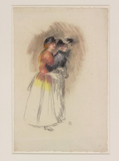 Due donne che camminano a destra, 1890 circa (gesso nero e pastello) da Pierre Auguste Renoir