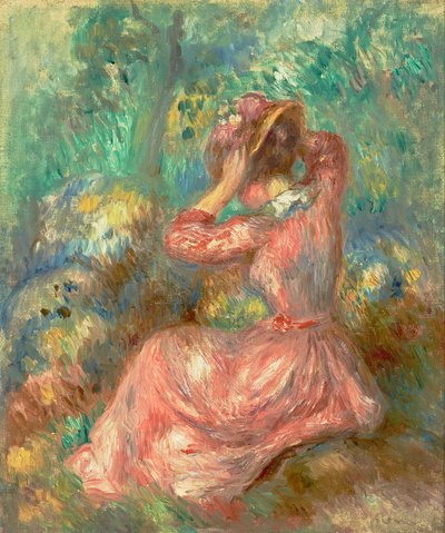 Donna che sistema il cappello 1890 da Pierre Auguste Renoir