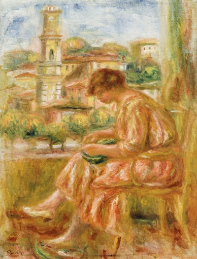 Donna alla finestra con vista su Nizza vecchia da Pierre Auguste Renoir
