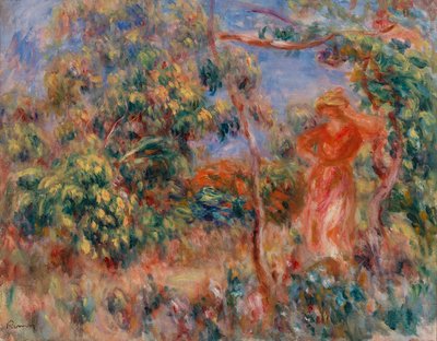 Donna in rosso in un paesaggio da Pierre Auguste Renoir