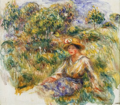 Donna in un cappello blu seduta sull