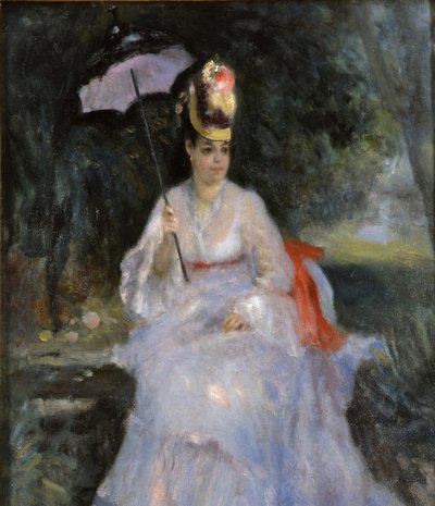 Donna con parasole seduta in un giardino, 1872 da Pierre Auguste Renoir