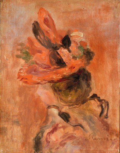 Testa di donna con cappello rosso da Pierre Auguste Renoir