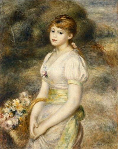 Giovane ragazza che porta un cesto di fiori da Pierre Auguste Renoir