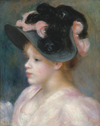 Giovane ragazza con cappello rosa e nero da Pierre Auguste Renoir