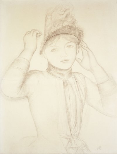 Giovane donna che sistema il cappello, c.1885 da Pierre Auguste Renoir