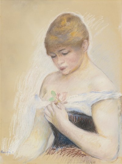 Giovane donna che tiene un fiore. Ritratto dell