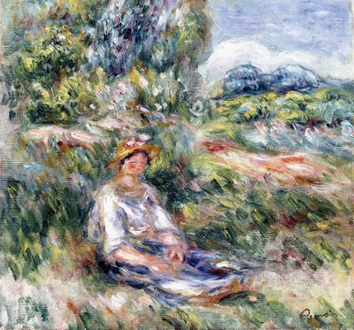 Giovane Donna Seduta in un Prato da Pierre Auguste Renoir