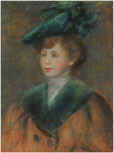 Giovane donna con cappello verde da Pierre Auguste Renoir