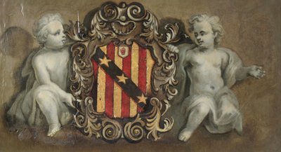 Due putti che sostengono un cartiglio con le armi di Elton, c.1710-20 da Pierre Berchet