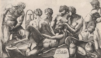 Otto Satiro e Satiresse che Finiscono un Pasto da Pierre Biard