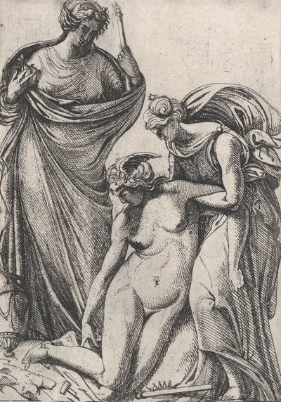 Studio che supporta la personificazione svenuta della Scultura, in piedi accanto a loro da Pierre Biard
